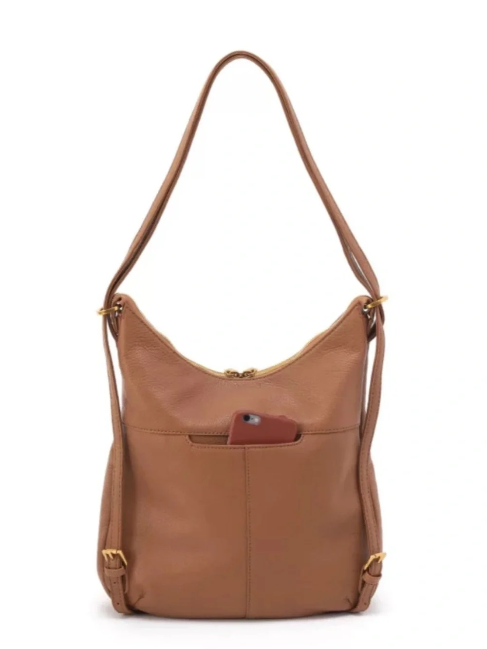 HOBO Genuine Leather Convertible Backpack Shoulder Bag Tan Cognac